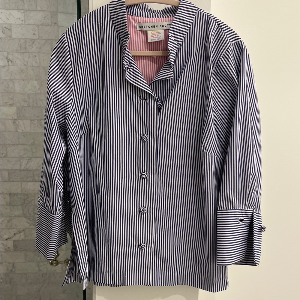 Gretchen Scott Designs Blue Striped Blouse